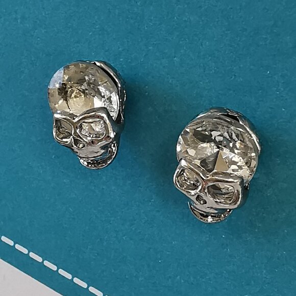 Silver Tone and Crystal 'Skull ' Earrings - Picture 7 of 9